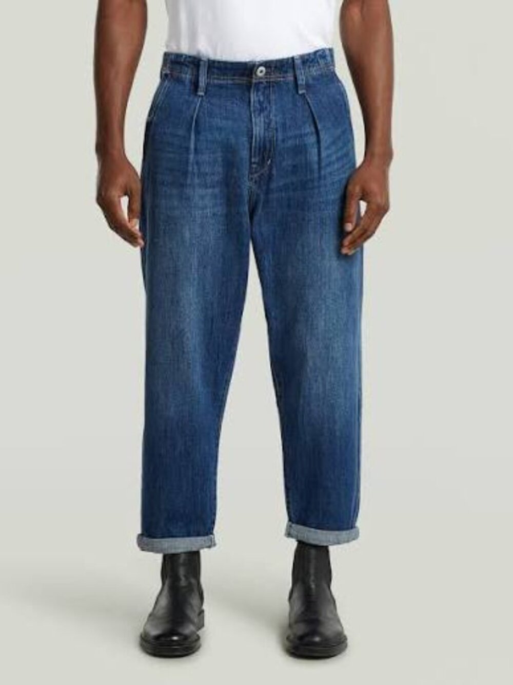 G Star Originals Pleated Chino Denim Relaxed Tapered Men's 32 (34) Blue Jeans